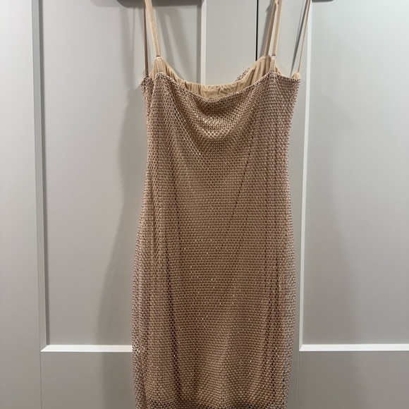 Full Rhinestone Gold Mini Dress - Picture 2 of 4